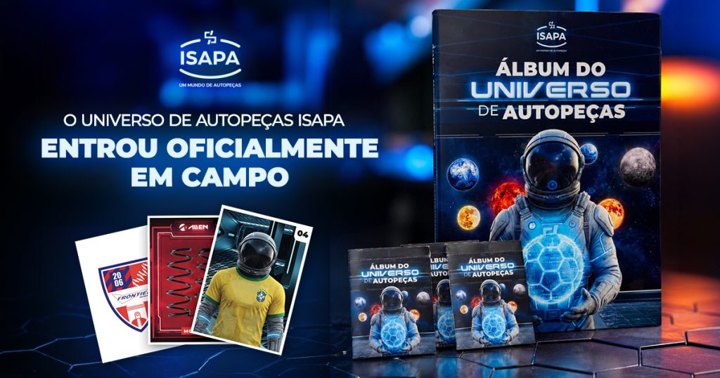 álbum universo de autopeças ISAPA, álbum de figurinhas ISAPA, copa do mundo 2026, aftermarket automotivo, autopeças ISAPA, promoção ISAPA, coleção de figurinhas, marcas de autopeças, Allen, Frontier, ROC, DLZ, Drivetec, Mecarm, mundo de autopeças, campanha promocional ISAPA, oficinas mecânicas, distribuidores de autopeças, lojistas de autopeças, mercado de reposição automotiva, universo de autopeças, campanha copa 2026, álbum colecionável automotivo, promoção aftermarket, portal ISAPA, figurinhas automotivas, engajamento no aftermarket, colecionismo automotivo.