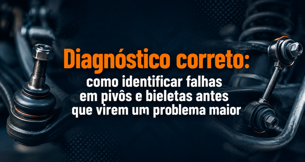 pivô da suspensão, bieleta, diagnóstico da suspensão, desgaste de pivô, desgaste de bieleta, suspensão automotiva, manutenção preventiva, ruídos na suspensão, folga na direção, componentes da suspensão, inspeção automotiva, DLZ, direção e suspensão, mecânica automotiva.